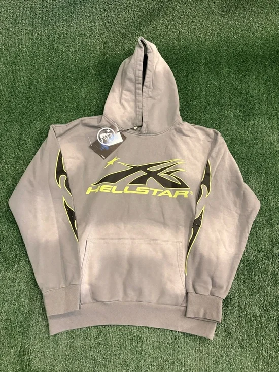 HELLSTAR Men's Gray Hoodie with Neon Yellow Logo - Picture 1 of 5